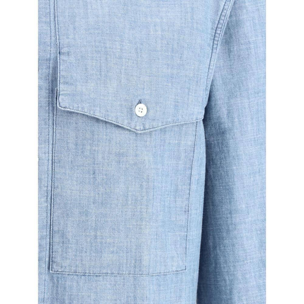 Sunflower cotton shirt with classic collar, front button closure, and mélange pattern featuring patch pocket with flap and button detail.