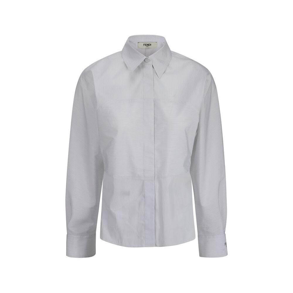 Fendi cotton shirt with classic collar, concealed button closure, striped pattern, regular fit design.
