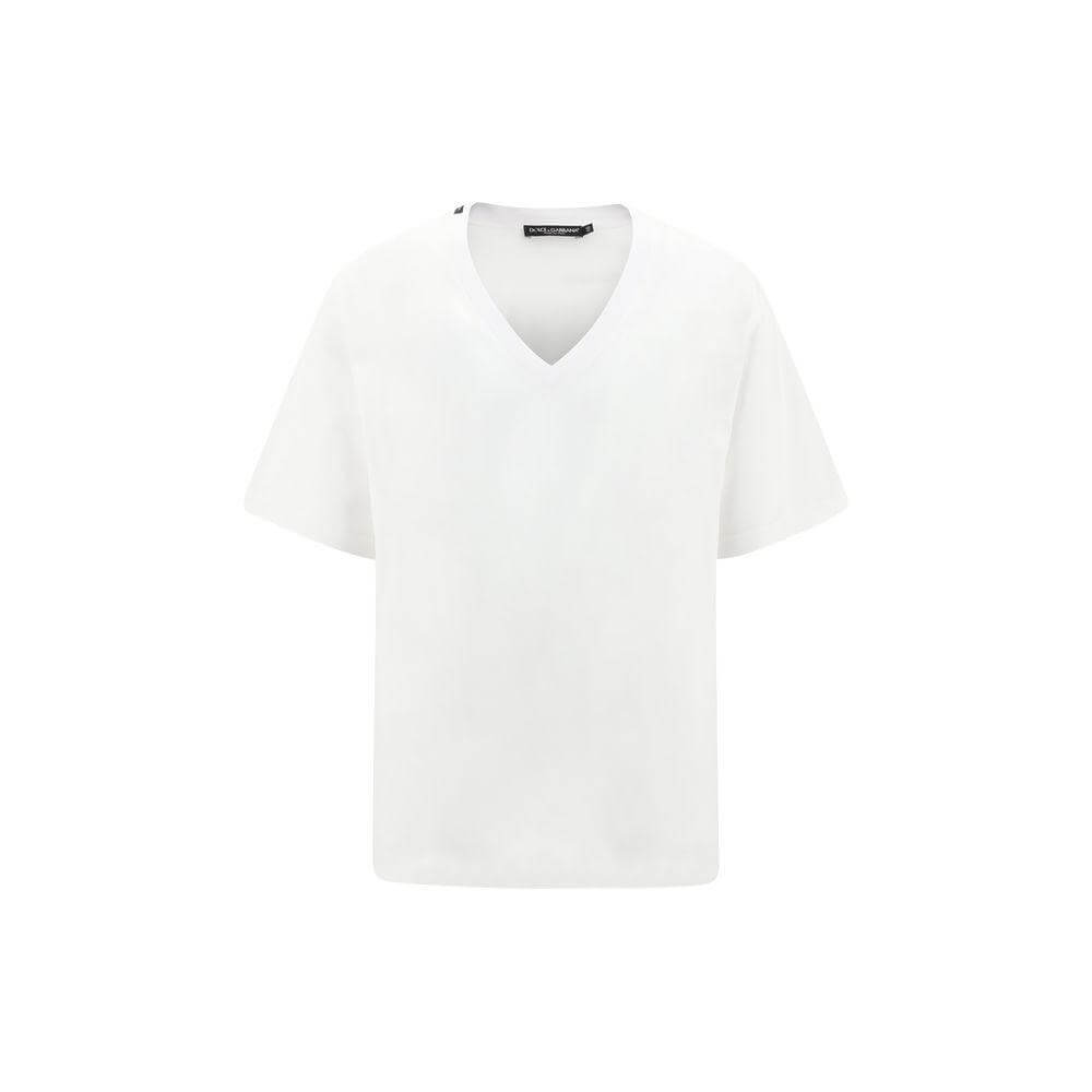 Dolce & Gabbana V-neck T-shirt, elegant monochrome design, cotton, sophisticated and versatile style for refined pairings.