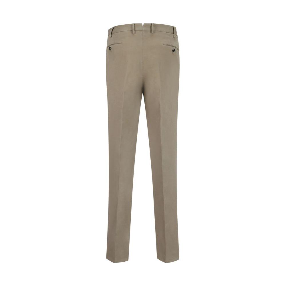 Back view of PT Torino cotton pants with button and zipper closure, two side slash pockets, two back welt pockets, and belt loops.