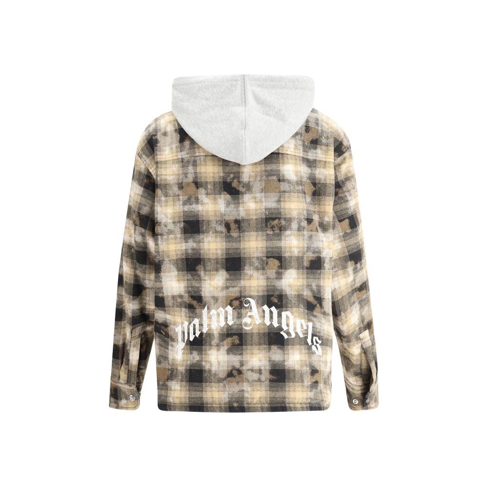 Palm Angels cotton jacket with plaid pattern, adjustable hood, front zipper, quilted lining, and oversize fit. Back view.