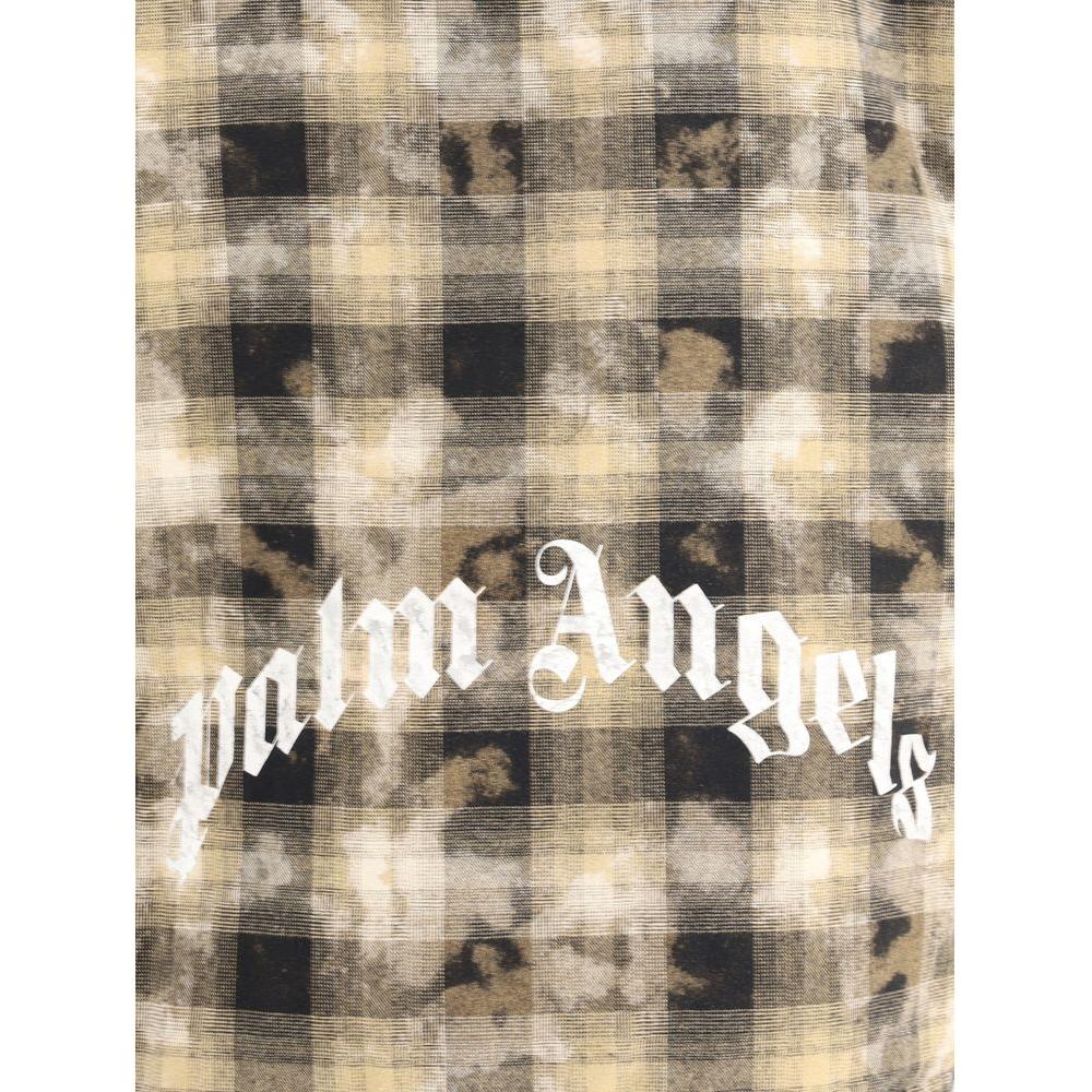 Palm Angels cotton jacket with check pattern and logo on back, featuring adjustable hood and zipper closure.