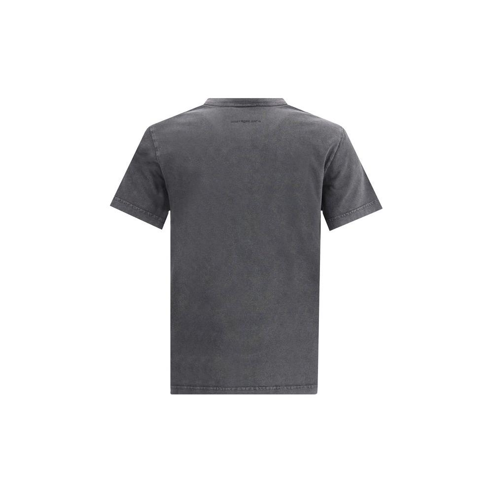 Back view of a Courrèges cotton T-shirt in monochrome with ribbed crew neck and iconic embroidered logo, regular fit.