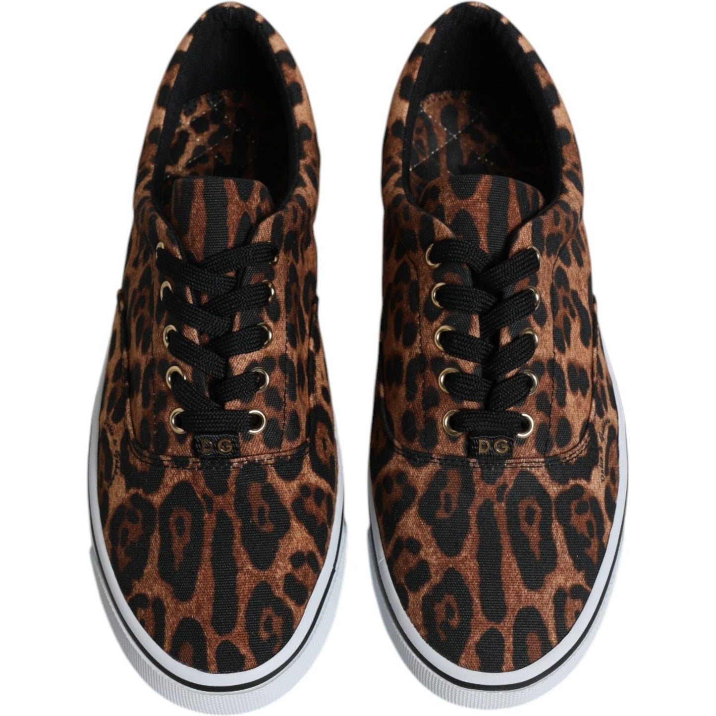 Dolce & Gabbana brown leopard print cotton sneakers with lace-up closure and rubber sole, logo details, luxury footwear made in Italy.