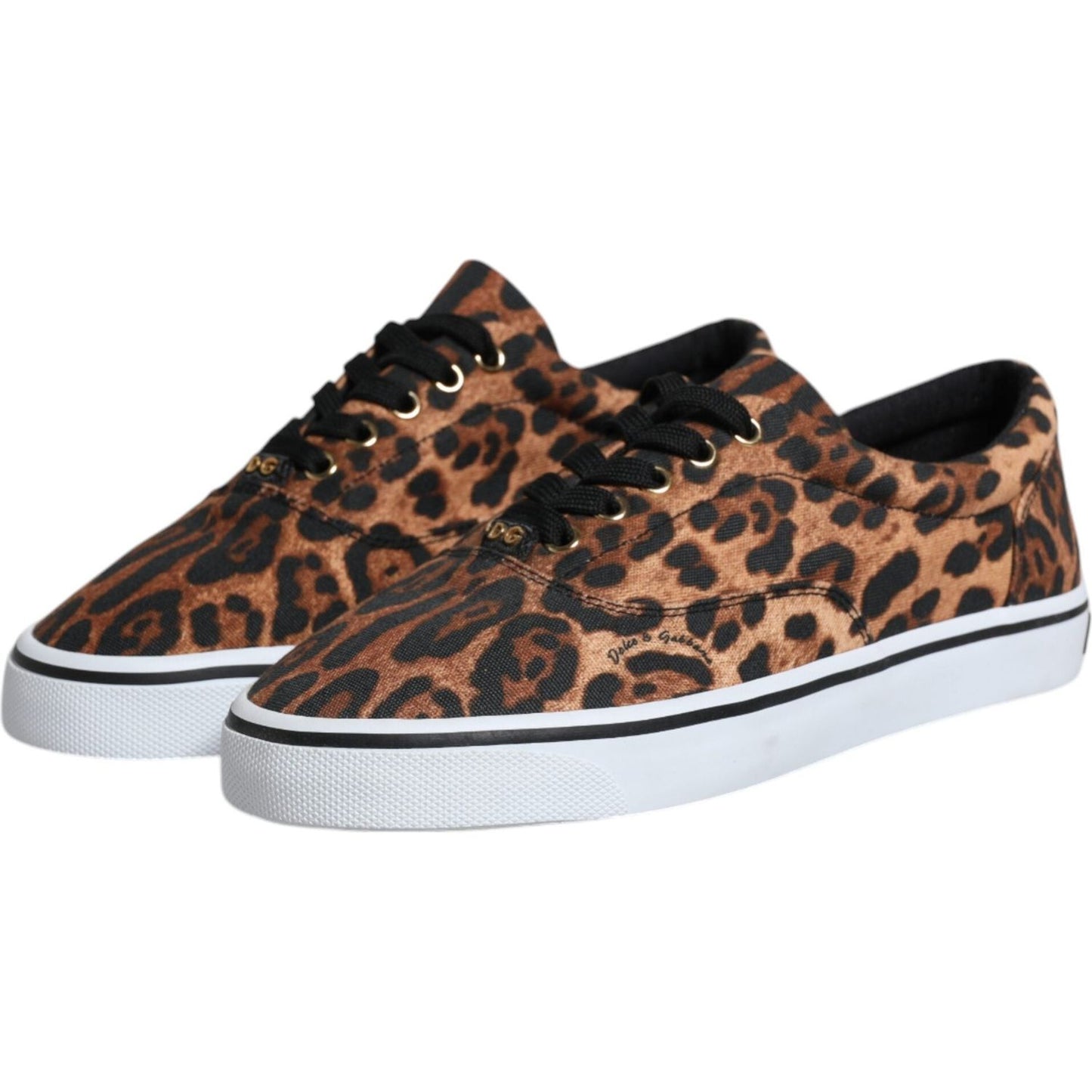 Dolce & Gabbana brown leopard print cotton sneakers with logo, lace-up closure, and rubber sole. Made in Italy, exclusive design.