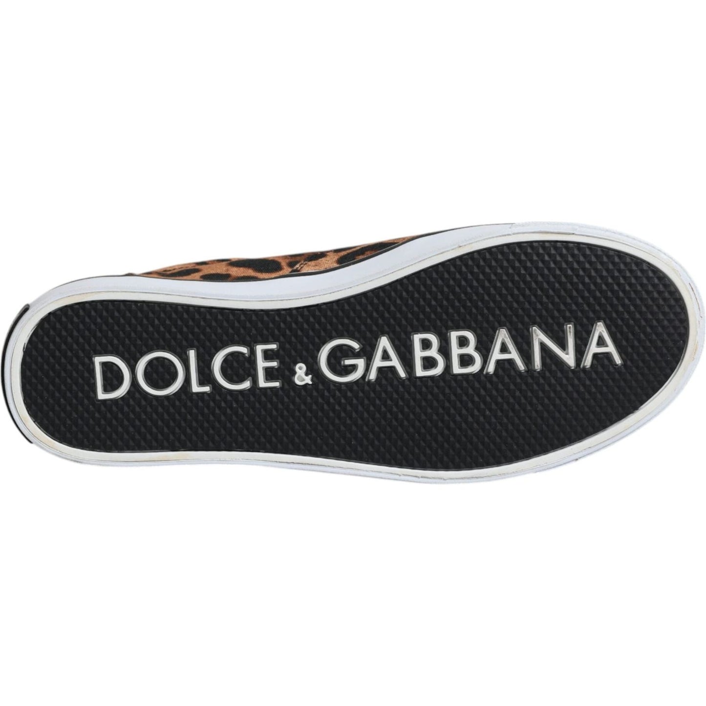 Sole of Dolce & Gabbana brown leopard cotton sneakers with logo detail, showcasing high craftsmanship and exclusive design.