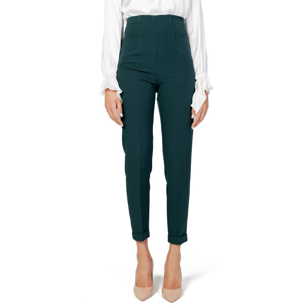 Women's Sandro Ferrone green polyester cigarette pants, autumn/winter collection, elegant high-waisted style.