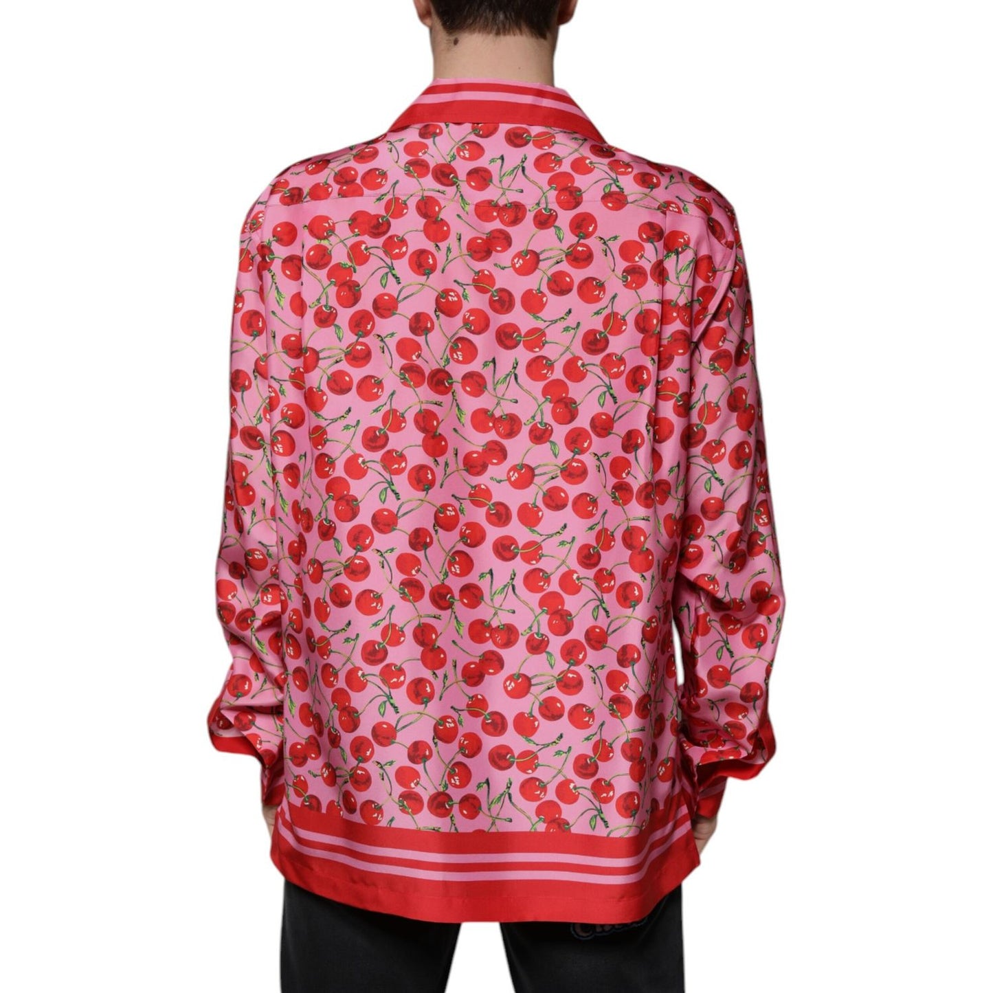 Dolce & Gabbana Pink Cherry Silk Button Down Casual Shirt