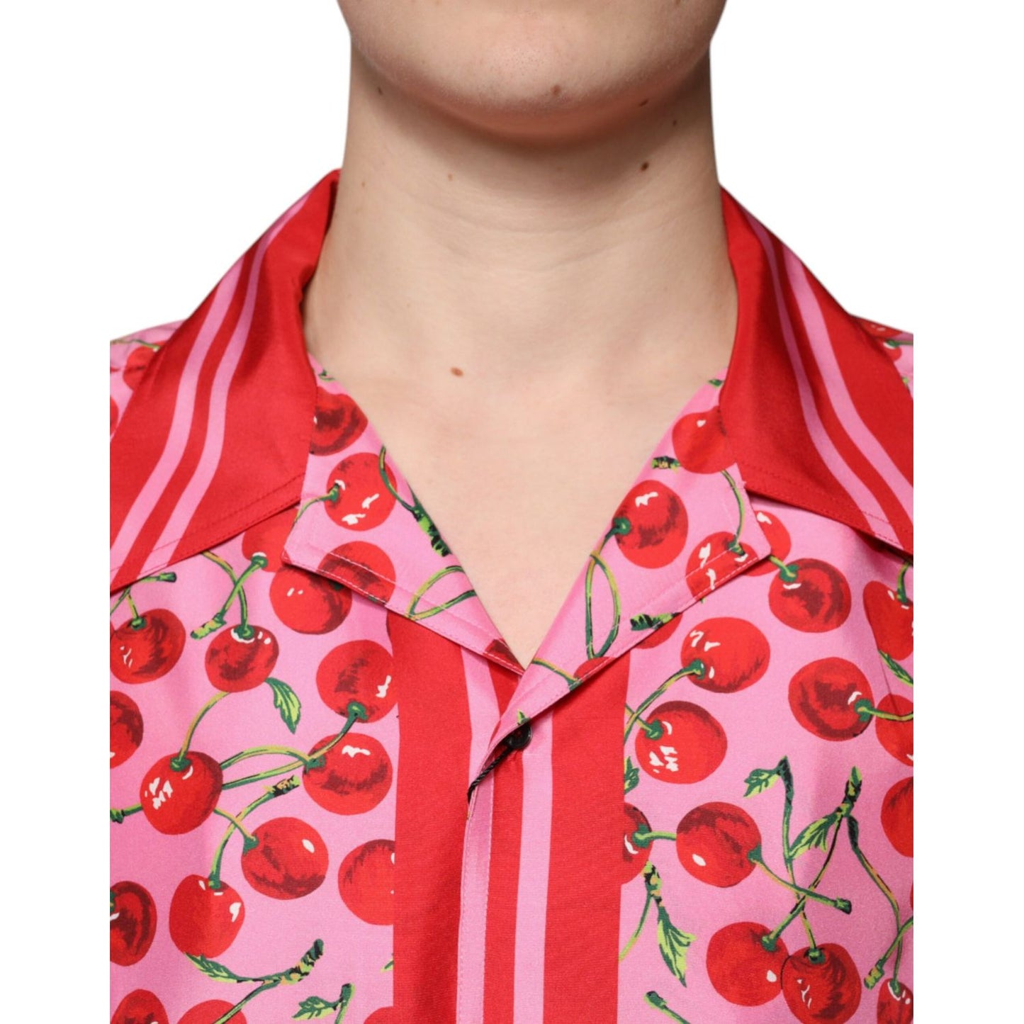 Dolce & Gabbana Pink Cherry Silk Button Down Casual Shirt