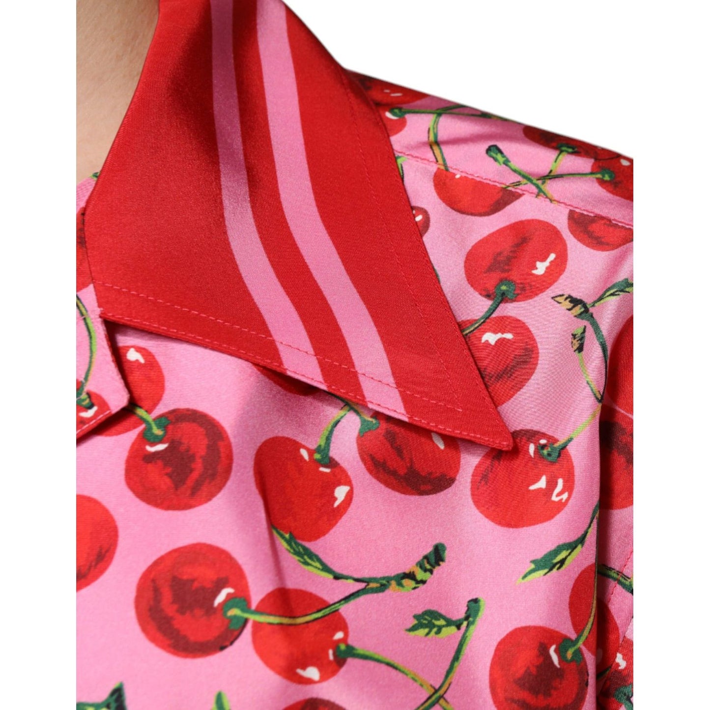 Dolce & Gabbana Pink Cherry Silk Button Down Casual Shirt
