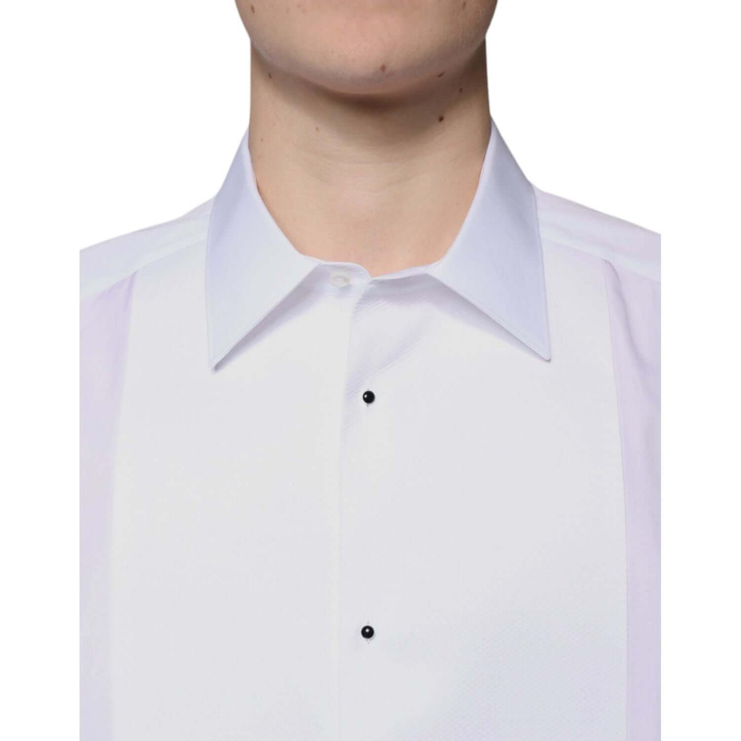 Dolce & Gabbana white bib cotton poplin slim fit formal shirt with classic collar and button closure, made in Italy.
