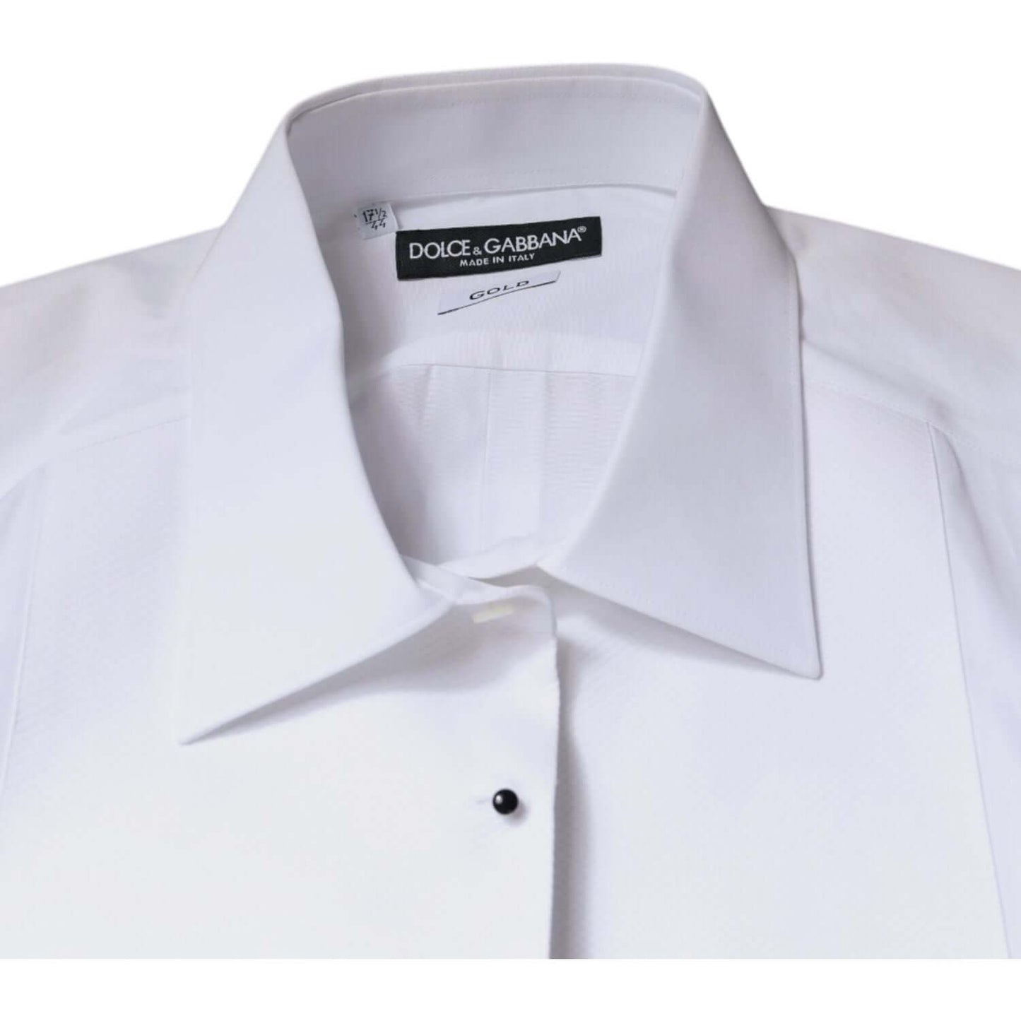 Dolce & Gabbana white bib cotton poplin formal shirt with classic collar and logo, slim fit, made in Italy.
