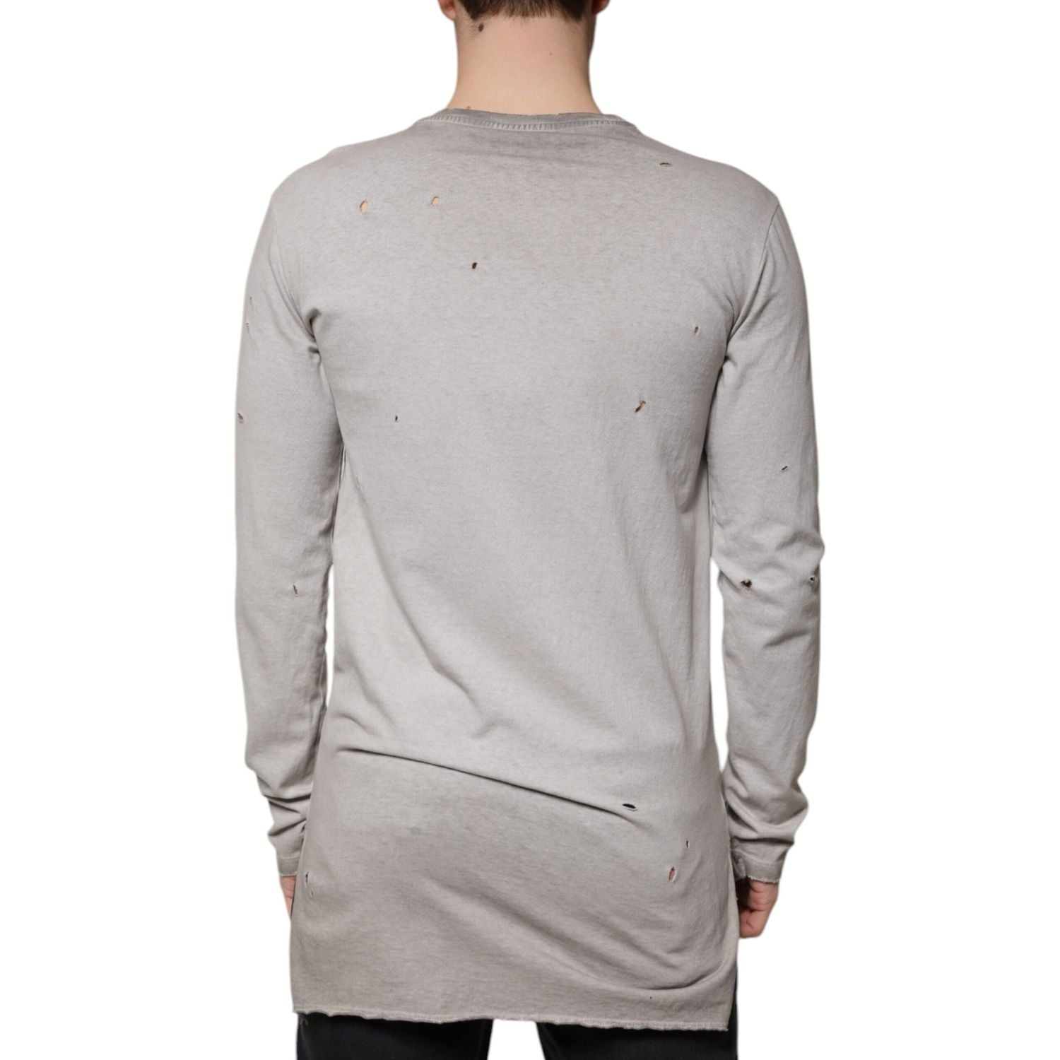 Dolce & Gabbana Gray Printed Cotton Crewneck Pullover Sweater