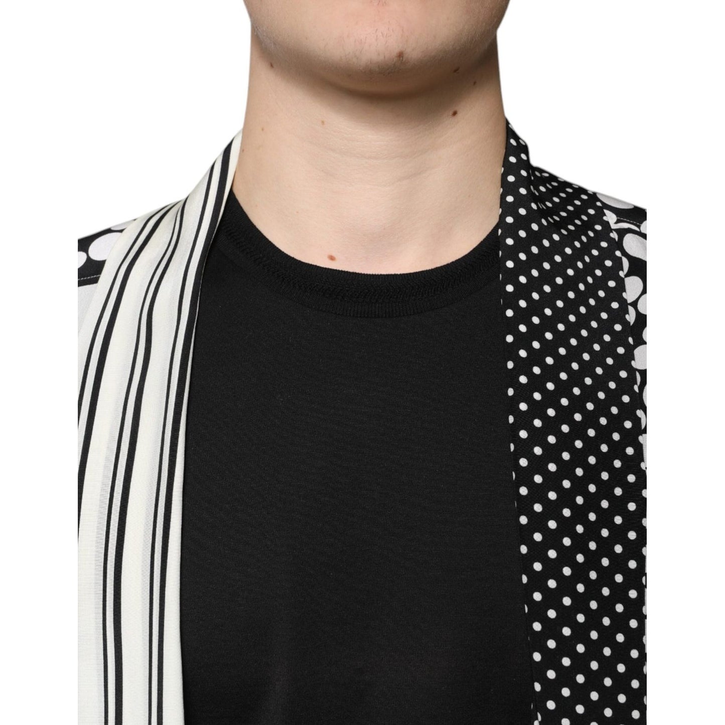 Dolce & Gabbana Black White Polka Dots Silk Men Casual Shirt TSH87343-43
