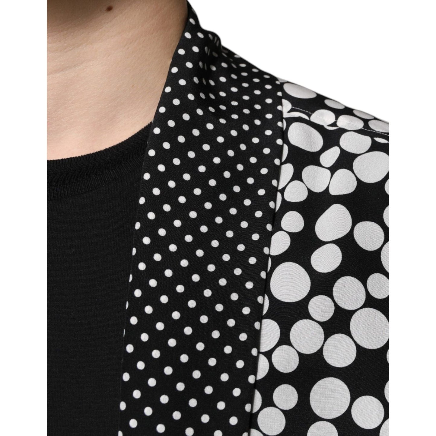 Dolce & Gabbana Black White Polka Dots Silk Men Casual Shirt TSH87343-43