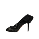 Dolce & Gabbana Black Lace Stretch Heels Mid Calf Boots Shoes