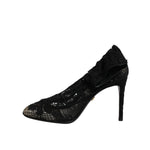 Dolce & Gabbana Black Lace Stretch Heels Mid Calf Boots Shoes
