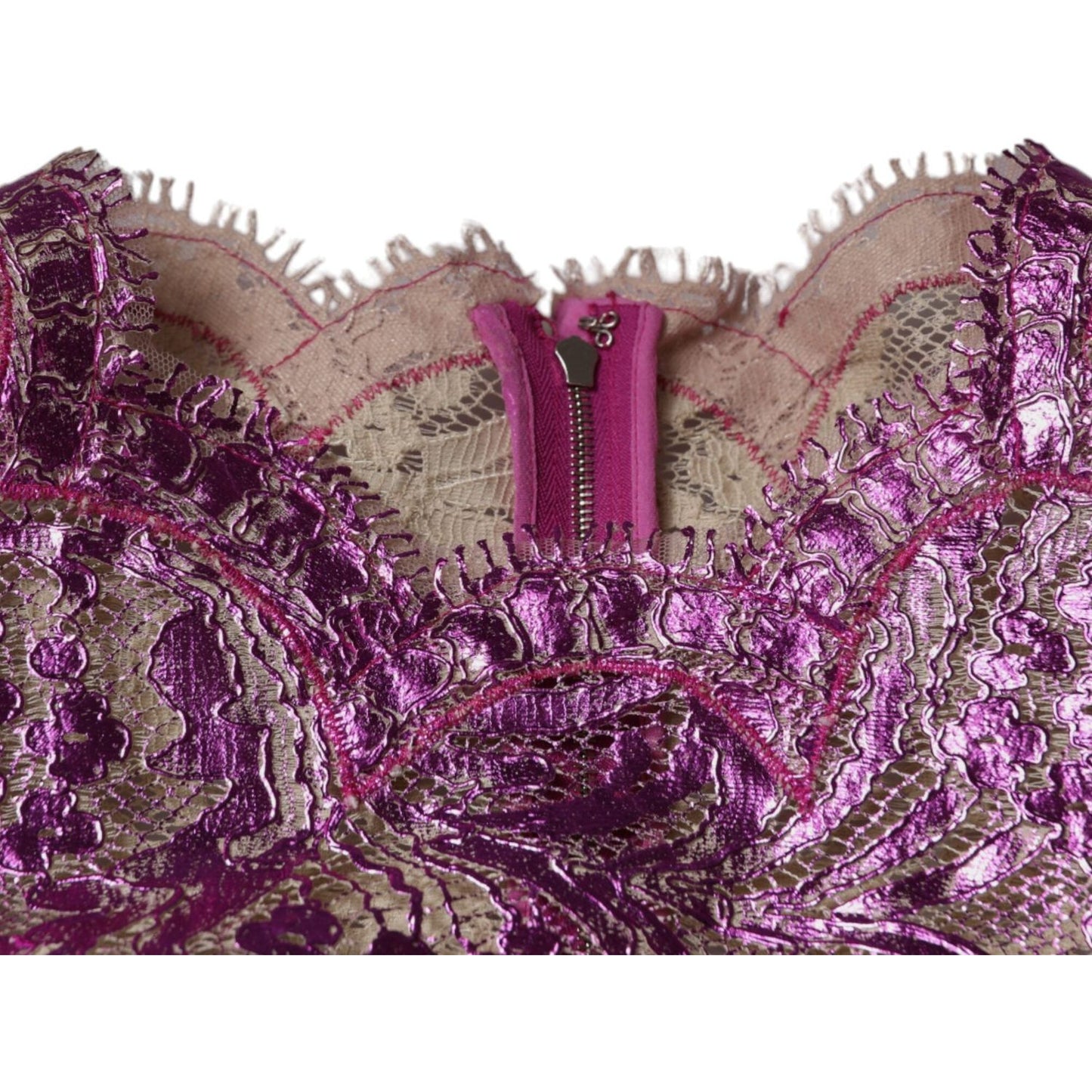 Dolce & Gabbana Metallic Fuchsia Floral Sheath Mini Dress