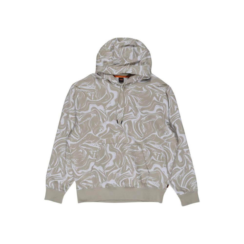 Hugo Boss beige cotton sweater, men's fall/winter collection, featuring a stylish patterned design with a hood and long sleeves.