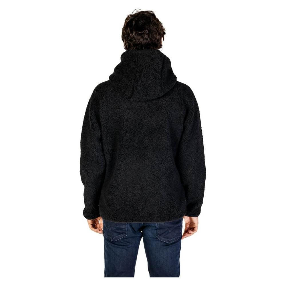 Back view of man wearing Hydra Clothing Black Polyester Jacket, Fall/Winter collection, men's coats, made from 100% polyester.