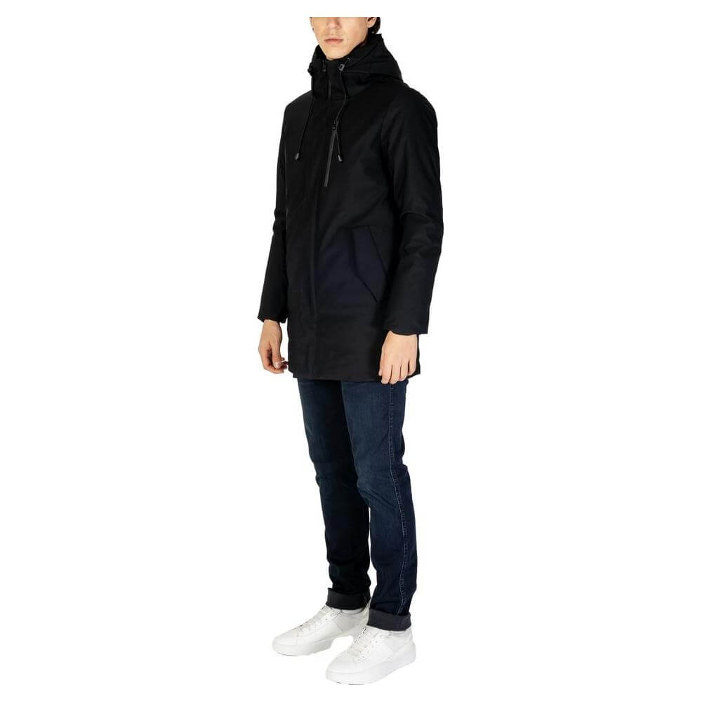Alt Tag: Hydra Clothing Men's Black Nylon Jacket - Fall/Winter Collection, 78% Nylon 22% Polyester, Full-Length View