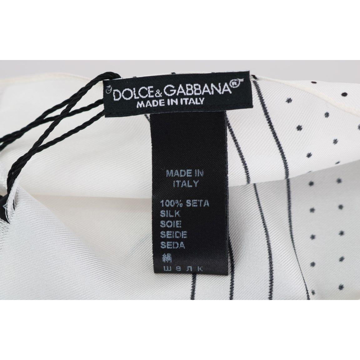 Dolce & Gabbana White Polka Dotted Silk Skinny Scarf Silk Scarf