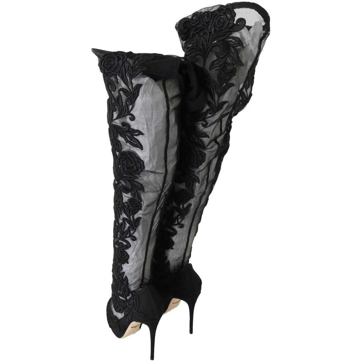 Dolce & Gabbana Embroidered Floral Over-Knee Boots Dolce & Gabbana Black