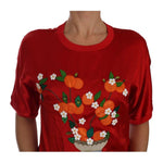 Dolce & Gabbana Red Silk Orange Vase Crystal Top TSH1754-3
