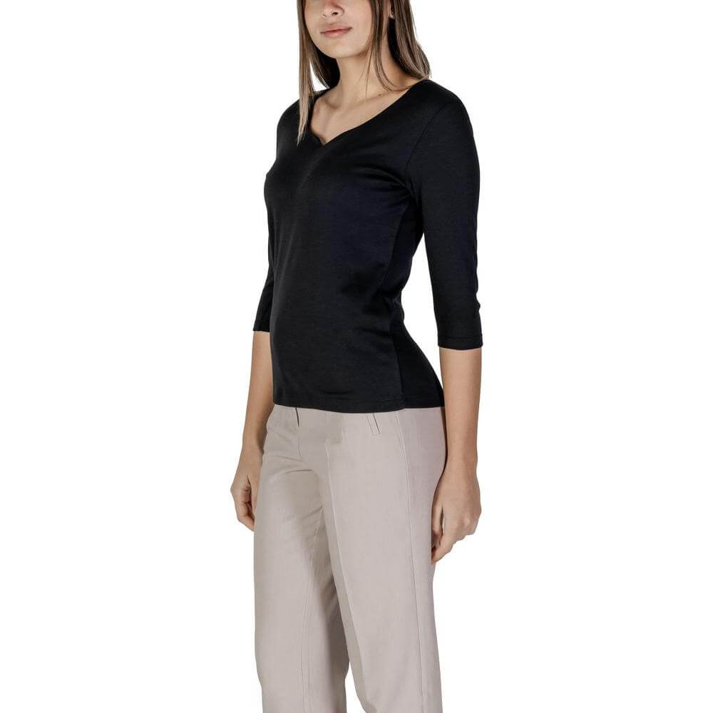 Street One women's black cotton modal short-sleeve t-shirt for spring/summer collection