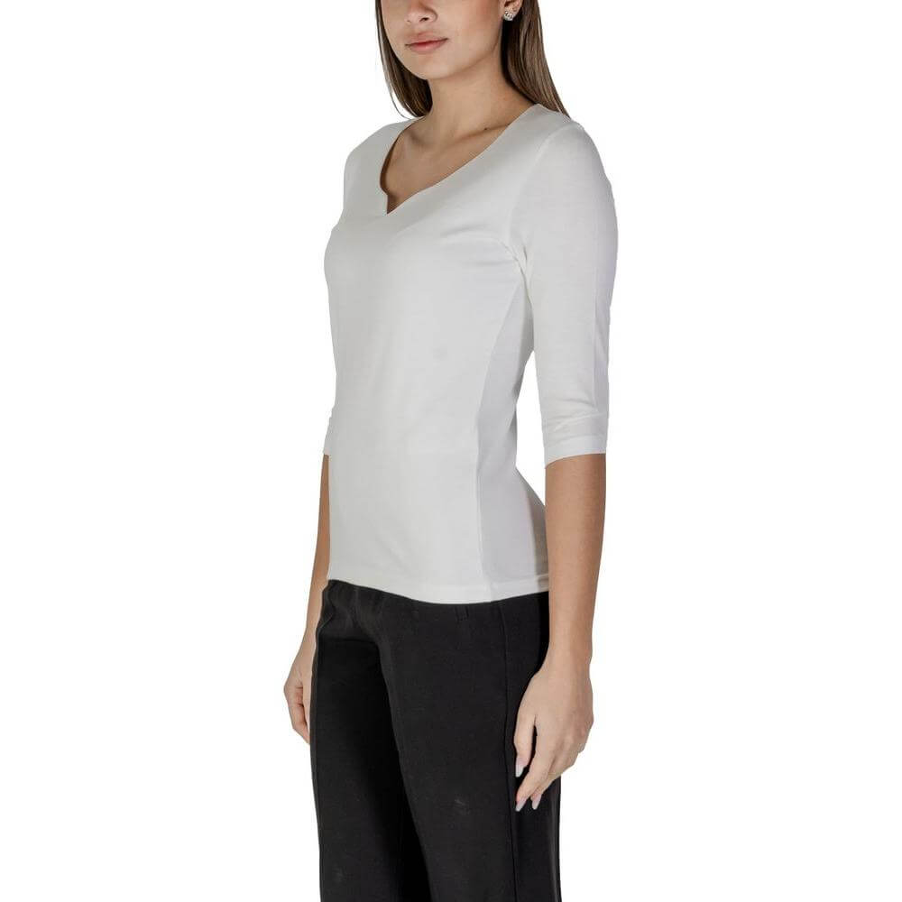Street One white cotton-modal women's short-sleeved t-shirt, spring/summer collection. Stylish casual top for women.