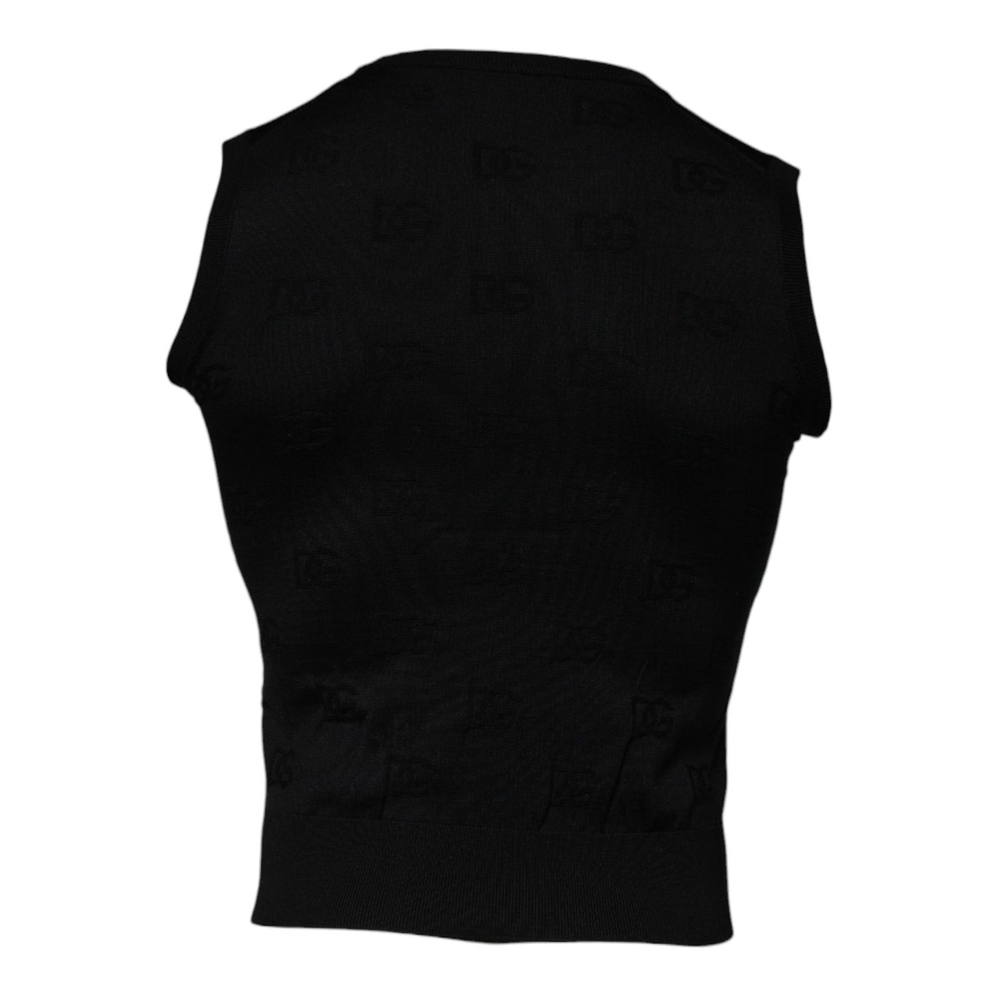 Dolce & Gabbana Black Silk Round Neck Sleeveless T-shirt