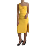Dolce & Gabbana Yellow One Shoulder Side Slit Midi Dress