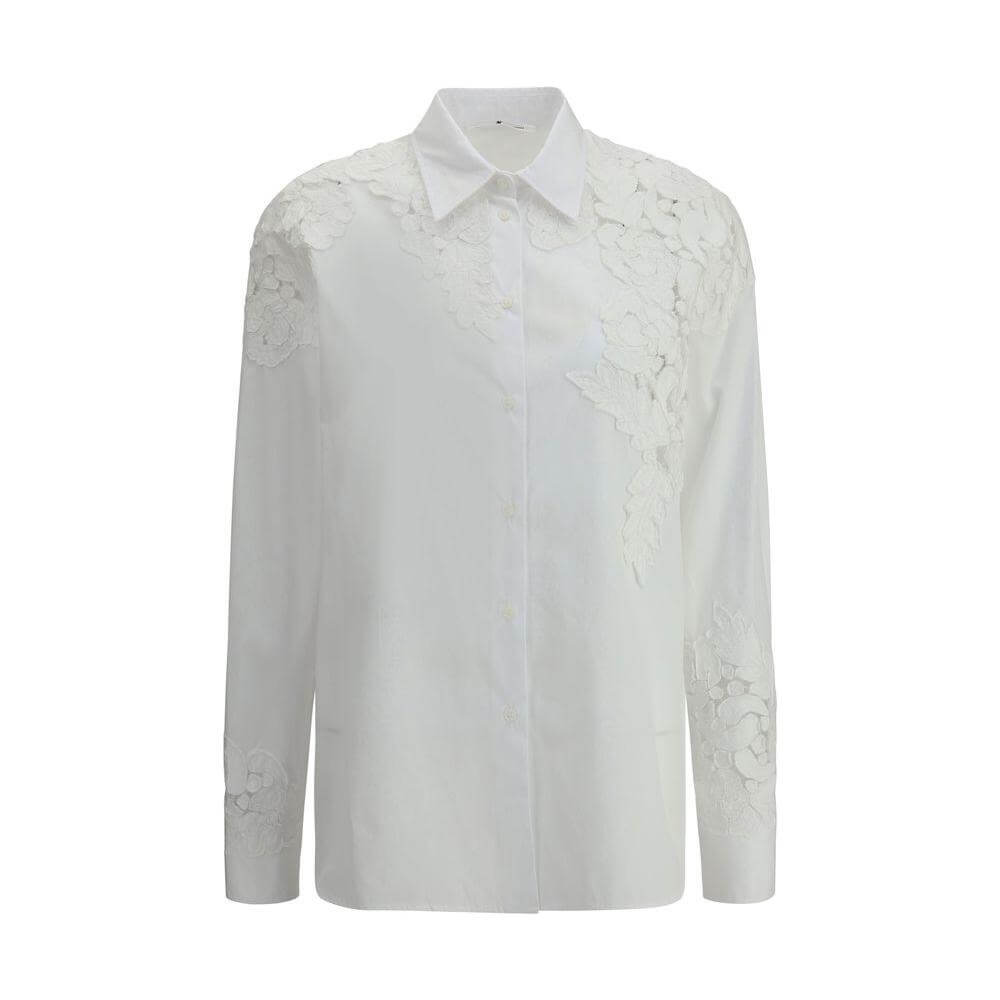 Ermanno Scervino embroidered shirt with floral details and classic collar, showcasing elegance and sophistication in white.