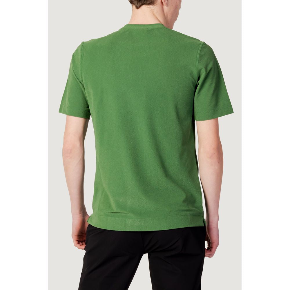 Back view of model wearing Suns Green Polyester T-Shirt, part of the Men's Spring/Summer Collection, made from 100% polyester.