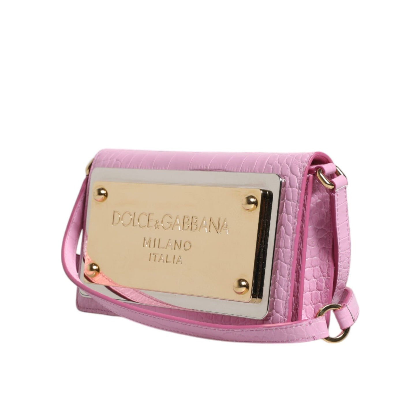 Dolce & Gabbana Pink Exotic Leather Logo Plaque Crossbody Bag BAG4156