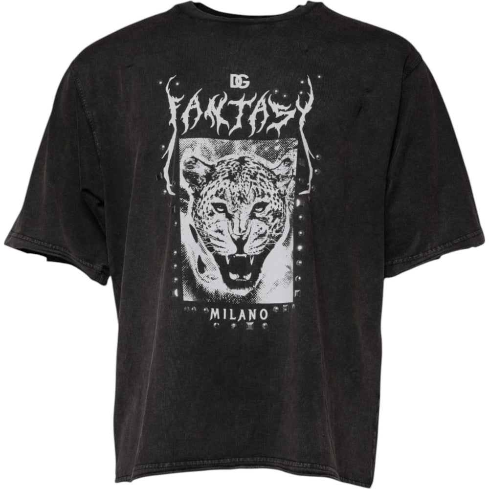 Dolce & Gabbana Gray Leopard Print Cotton Crew Neck T-shirt TSH87671-50