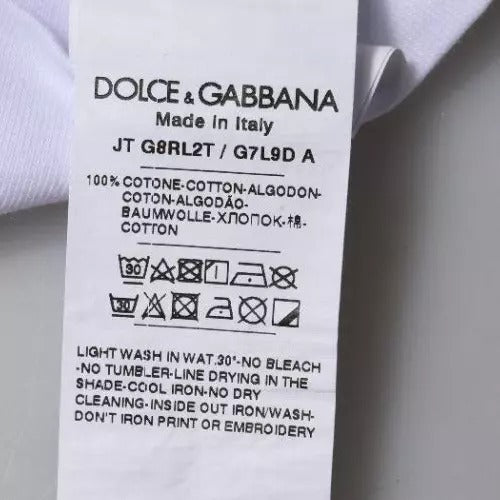 Dolce & Gabbana White Logo Print Cotton Crew Neck T-shirt TSH87719-44