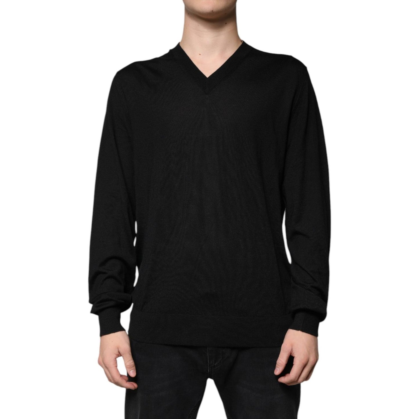Dolce & Gabbana Black Cashmere V-neck Pullover Sweater TSH87801-54