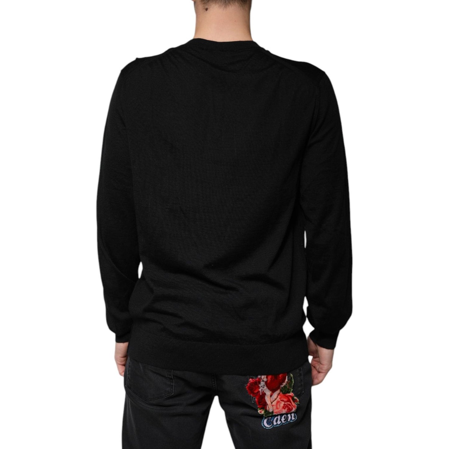 Dolce & Gabbana Black Cashmere V-neck Pullover Sweater TSH87801-54