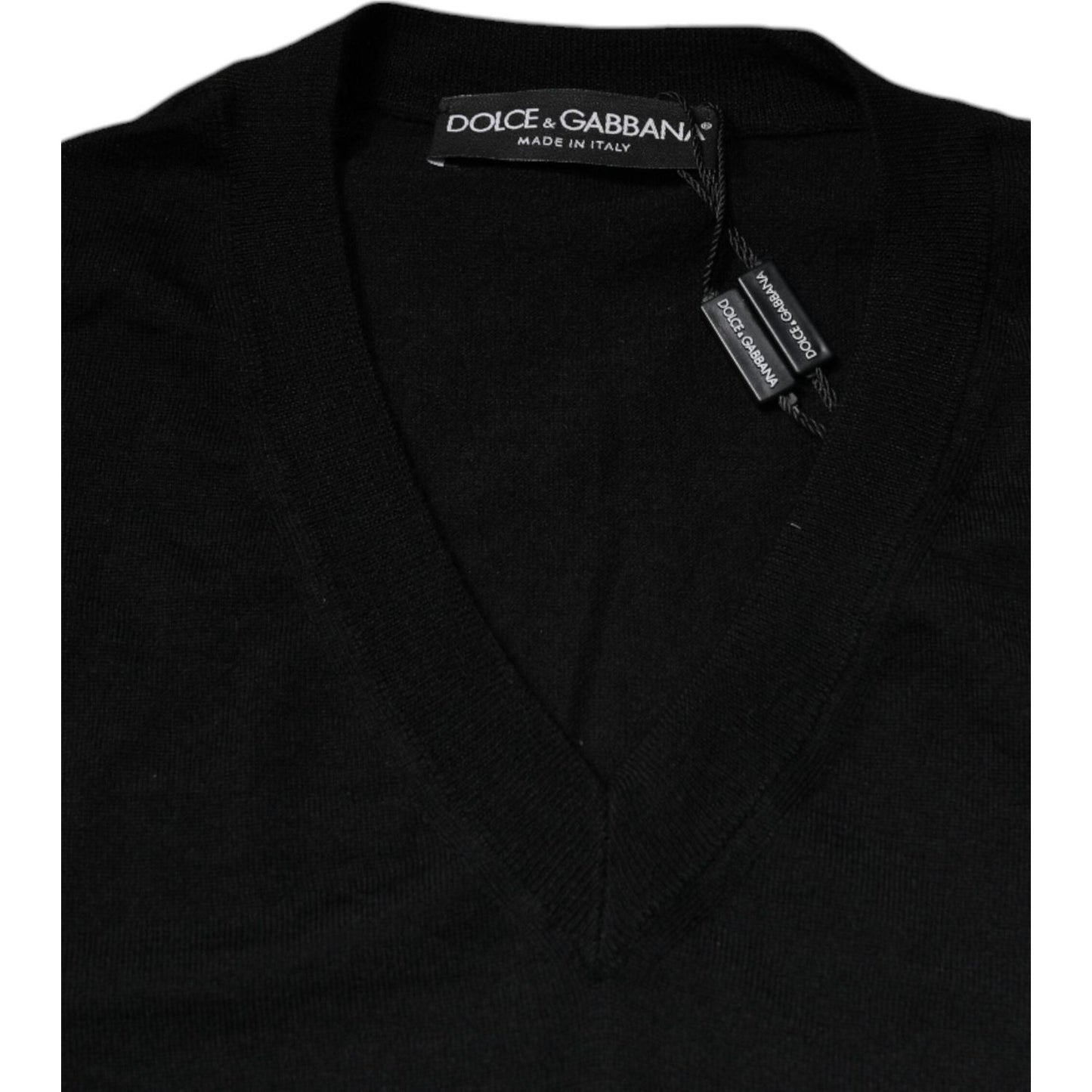 Dolce & Gabbana Black Cashmere V-neck Pullover Sweater TSH87801-54