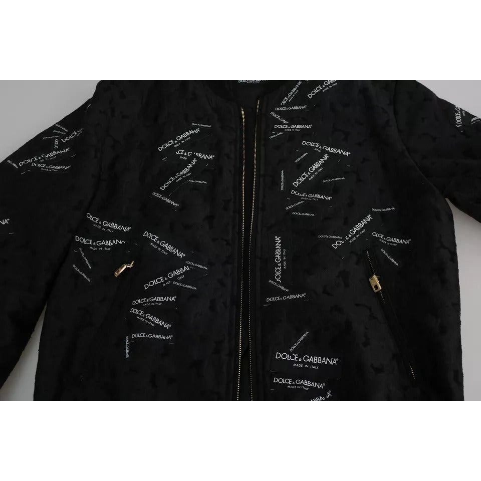 Dolce & Gabbana Black Logo Patch Brocade Bomber Full Zip Jacket JKT2698-52