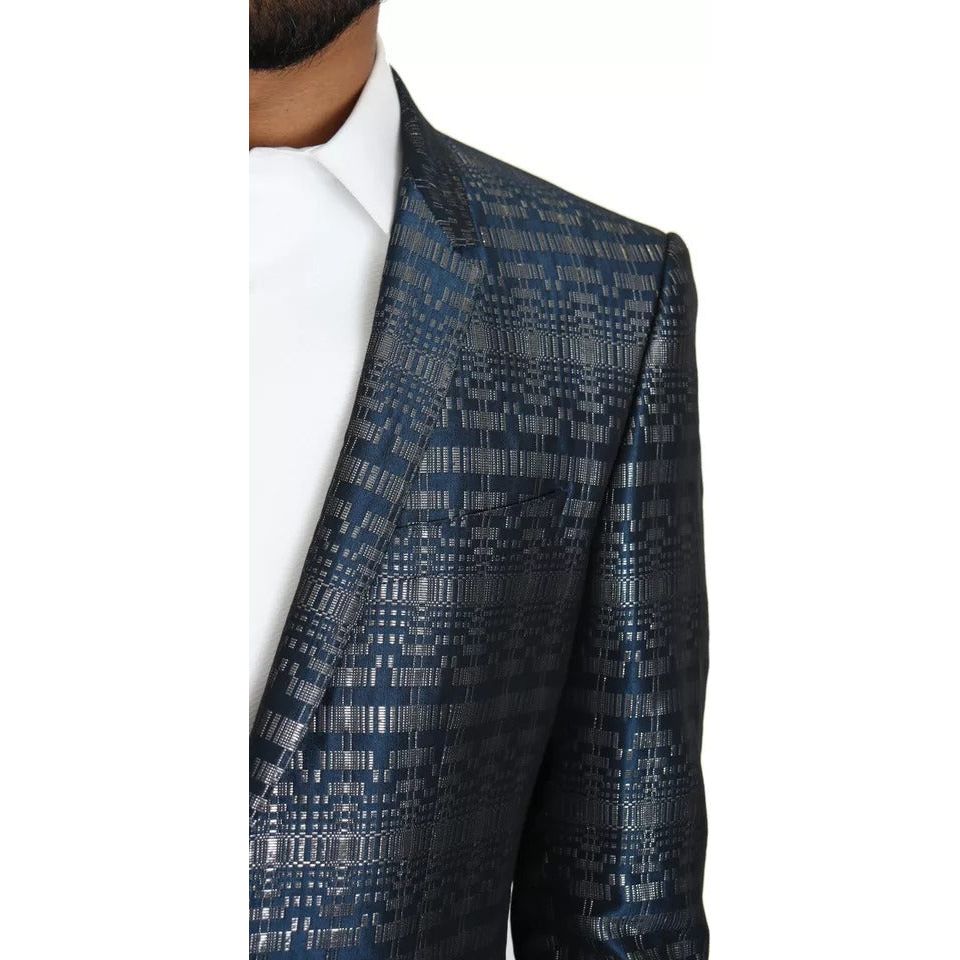 Dolce & Gabbana Blue Silver Shiny 2 Piece Slim GOLD Suit