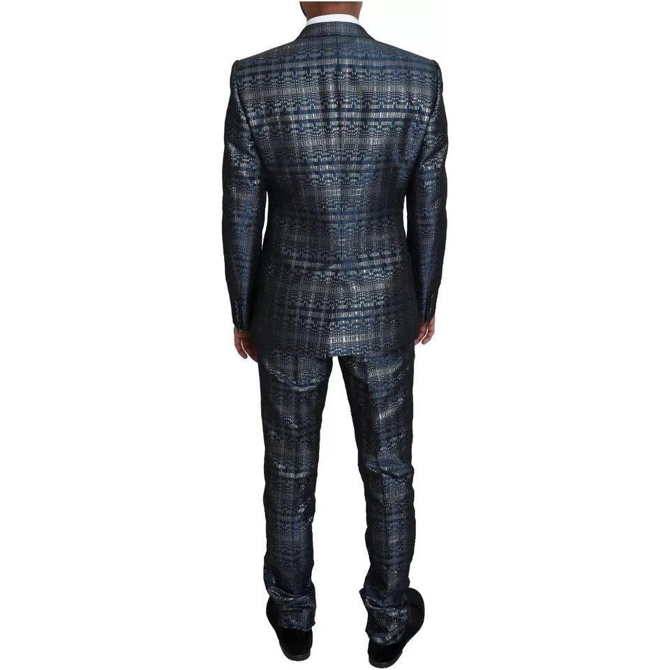 Dolce & Gabbana Blue Silver Shiny 2 Piece Slim GOLD Suit