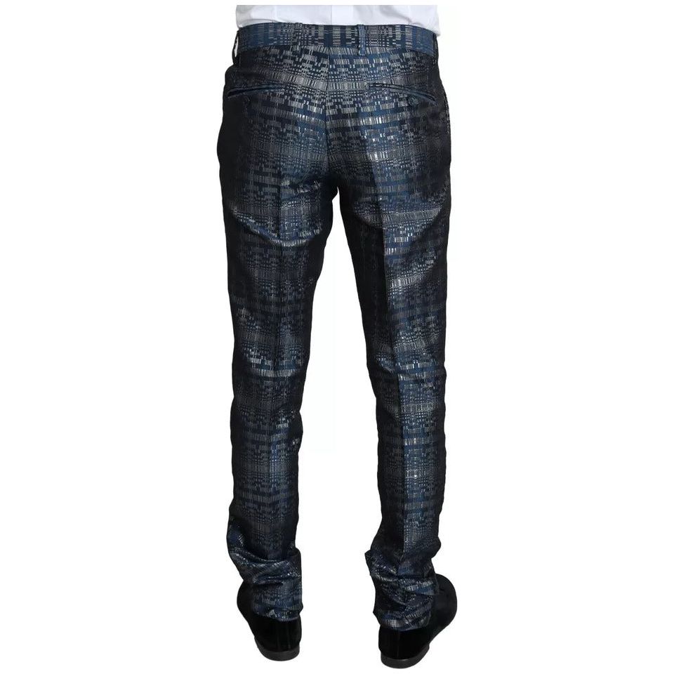 Dolce & Gabbana Blue Silver Shiny 2 Piece Slim GOLD Suit