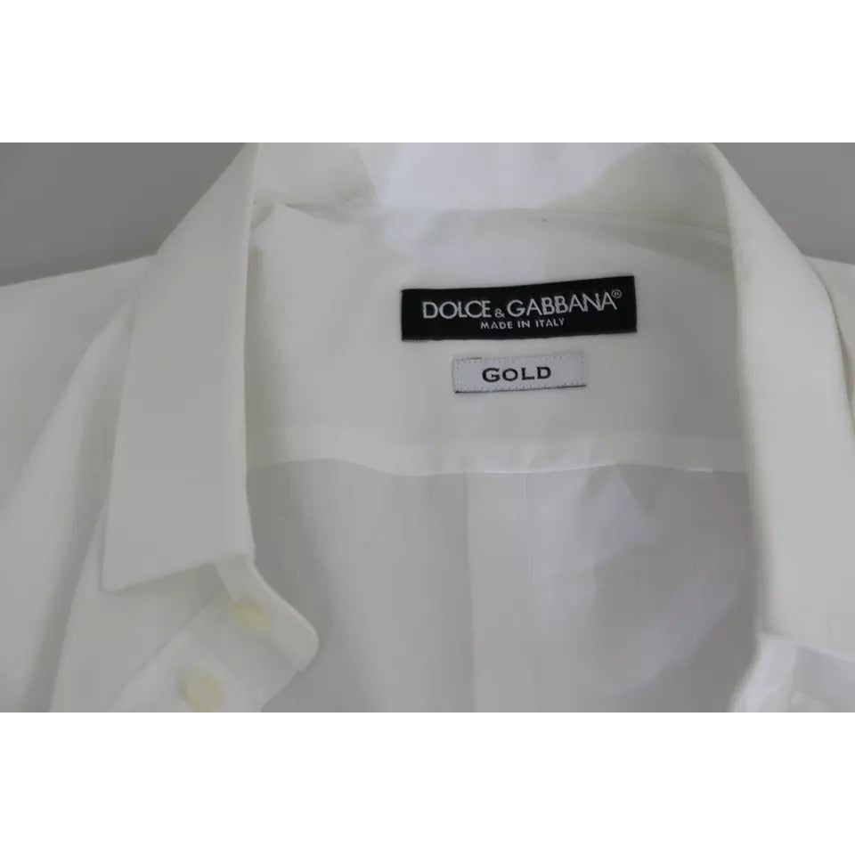 Dolce & Gabbana White Cotton Formal Dress Top GOLD Shirt