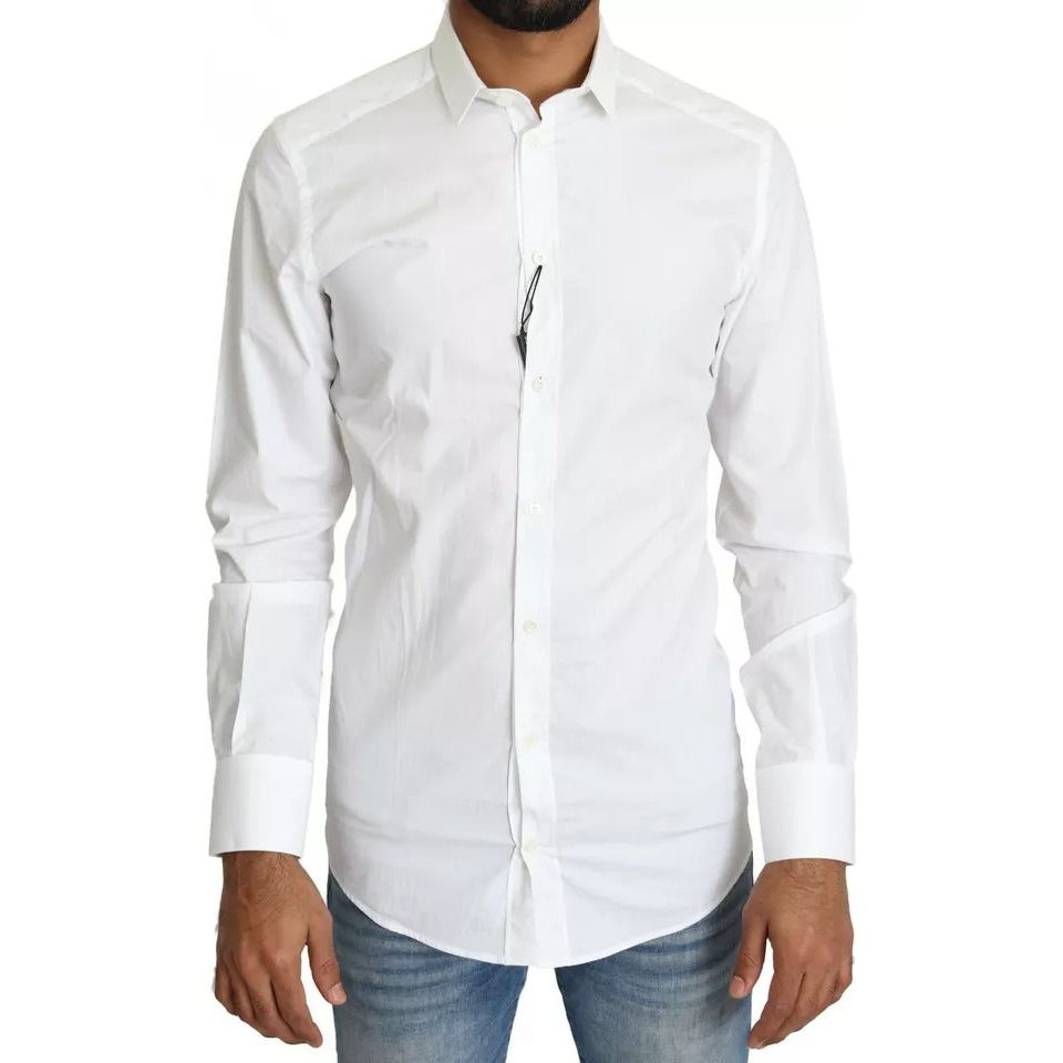 Dolce & Gabbana White Cotton Formal Dress Top GOLD Shirt