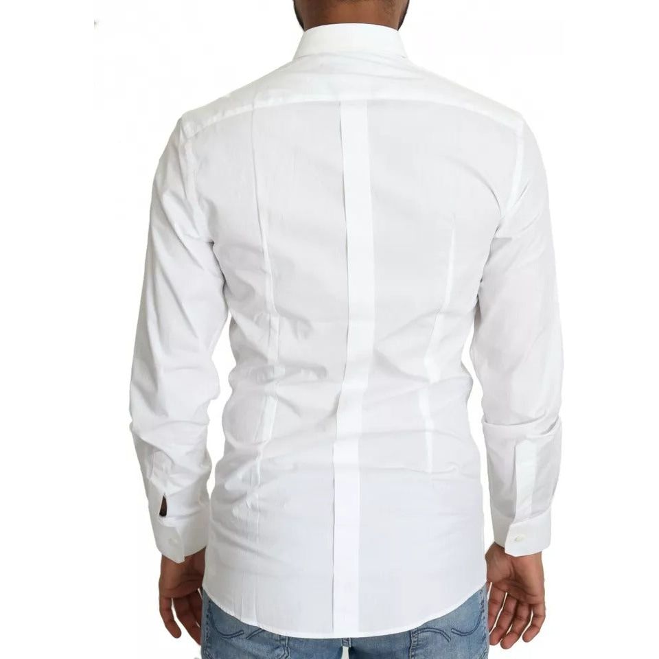 Dolce & Gabbana White Cotton Formal Dress Top GOLD Shirt