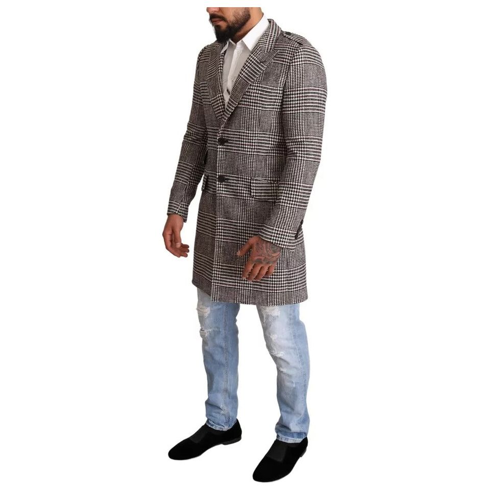 Dolce & Gabbana Gray Check Plaid Long Trench Coat Jacket JKT2913-44