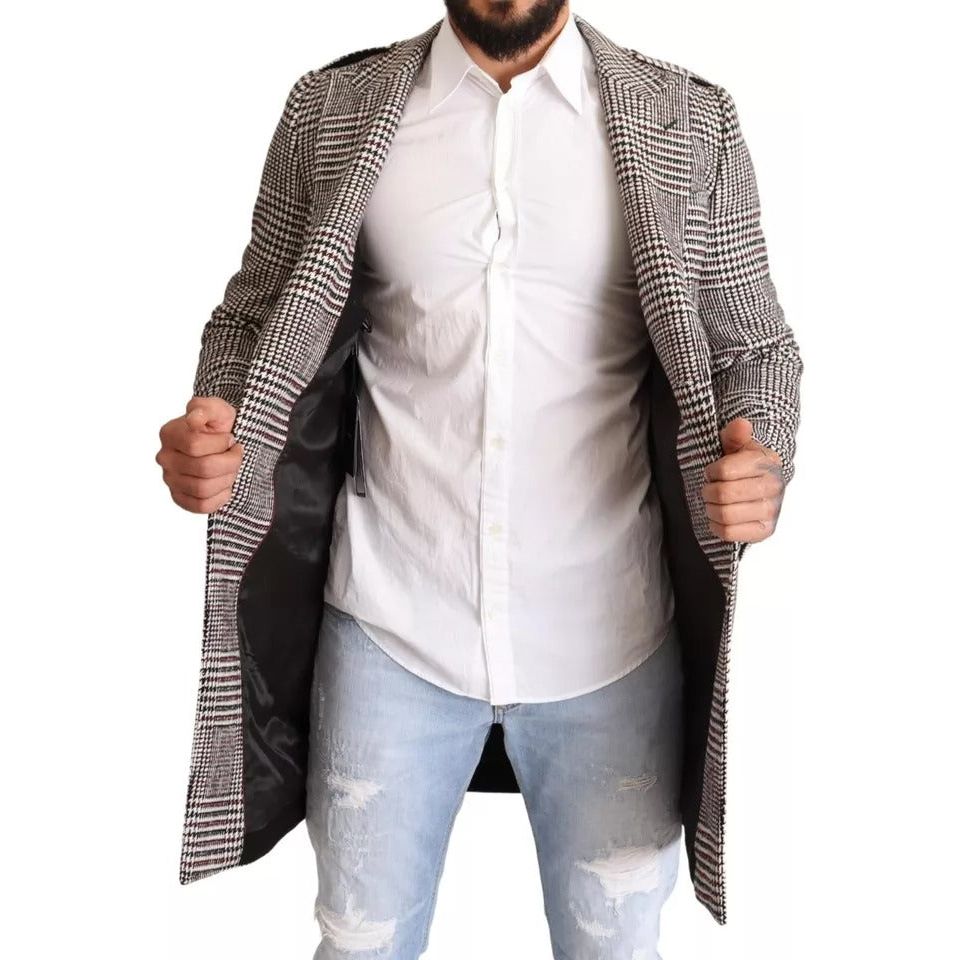 Dolce & Gabbana Gray Check Plaid Long Trench Coat Jacket JKT2913-44