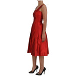 Dolce & Gabbana Red A-line Pleated Midi Satin Silk Dress DR28857-36